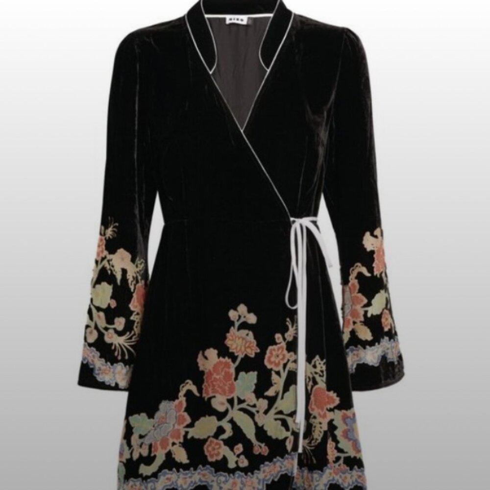 RIXO Iris silk-velvet wrap mini dress sz XS